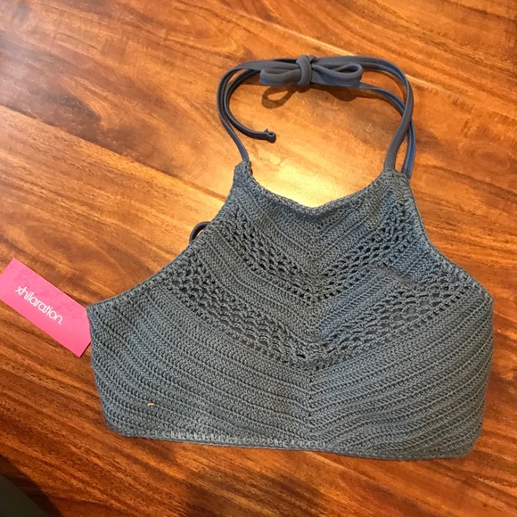 Slate grey/blue high neck crochet bikini top - Picture 1 of 2